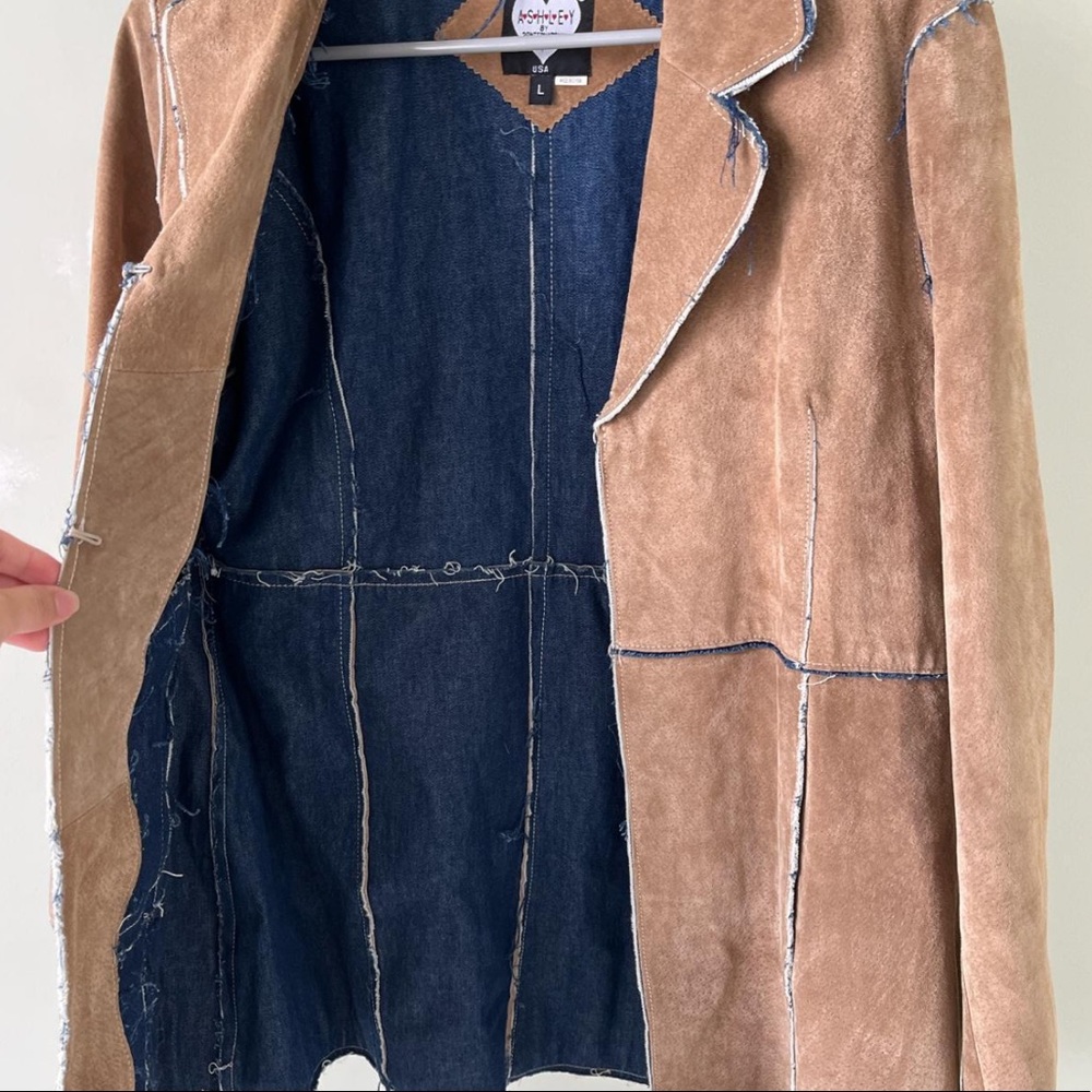 Suede Lightweight Coat With Inner Patchwork Denim - image 2